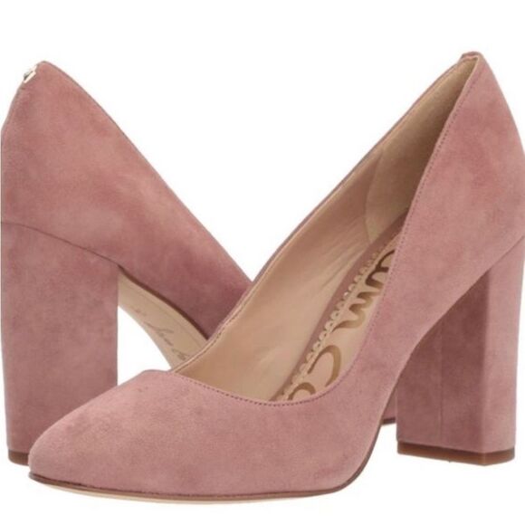 Sam Edelman Stillson Pump shoe blush pink Suede round toe block heel 8.5 New - Picture 1 of 13